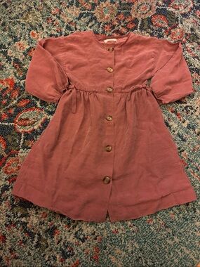 Girls' Dusty Rose Button-Front Dress